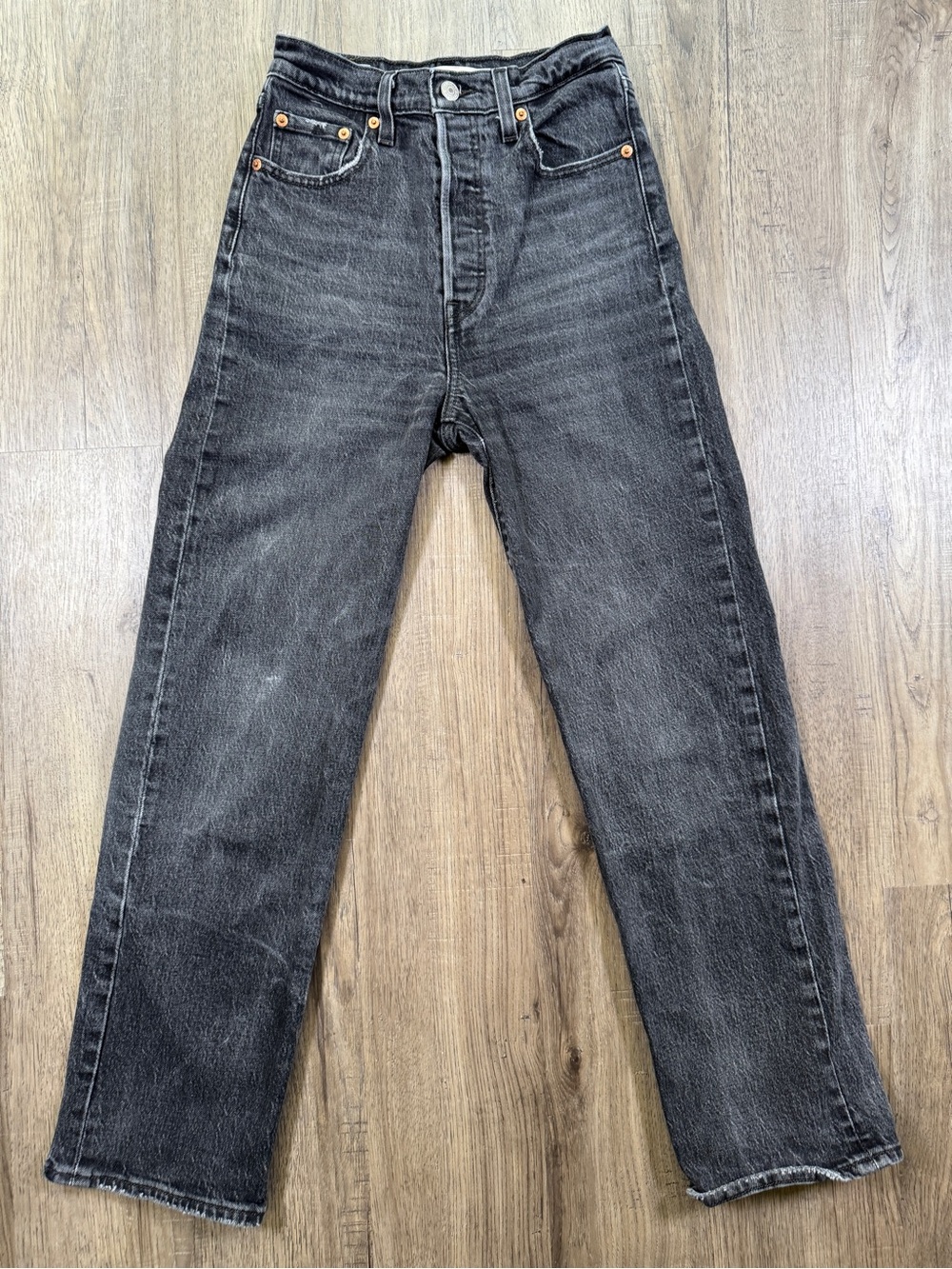 Levi's Ribcage Straight Jeans Washed Black High Rise 25